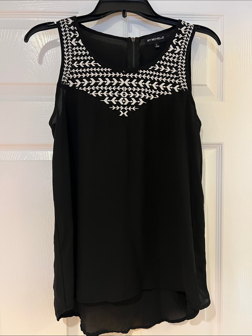 My Michelle Black Sleeveless Blouse with White Embroidered Yoke